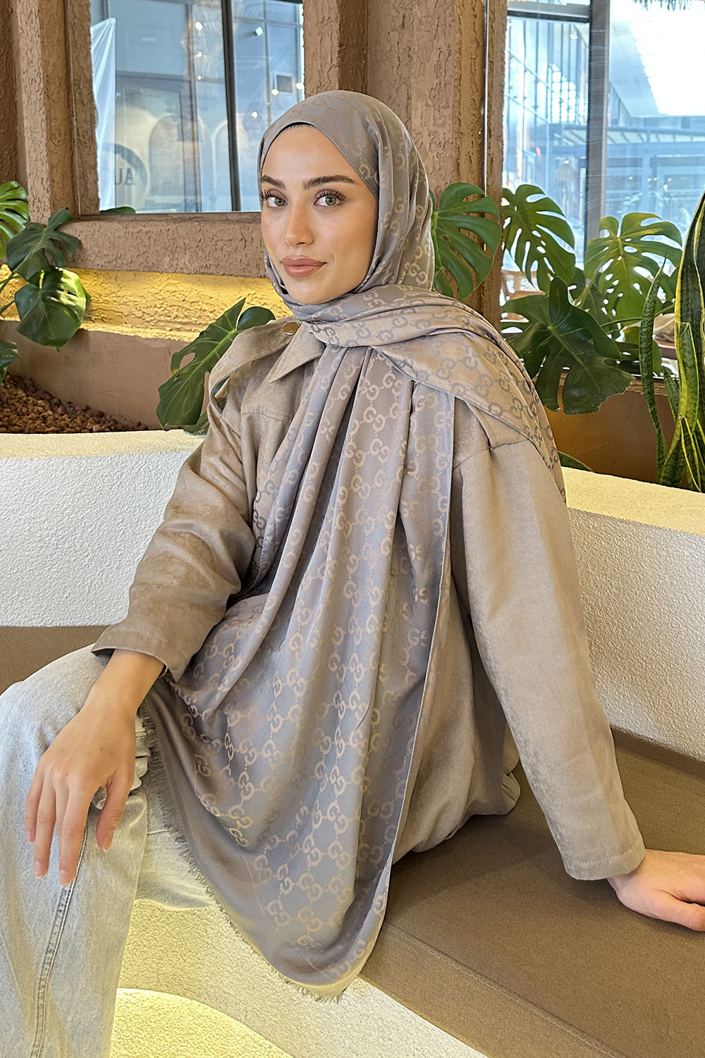 Lamelif G Desen Kaşmir Çift Taraflı Şal Füme