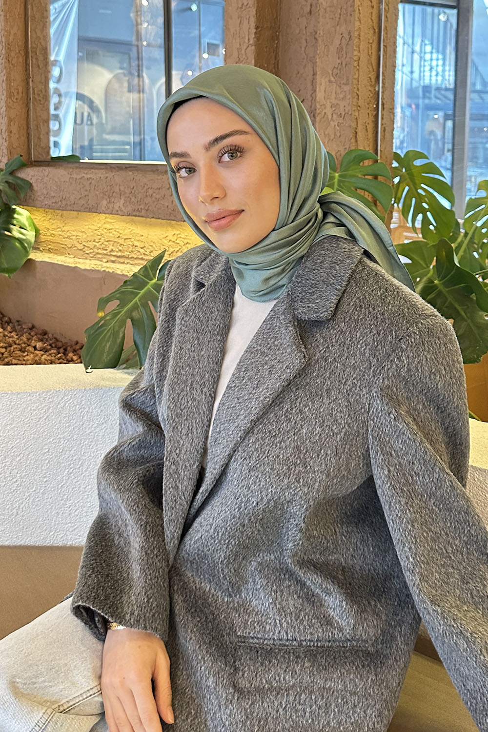 Plum Green Cotton Fabric Straight Scarf