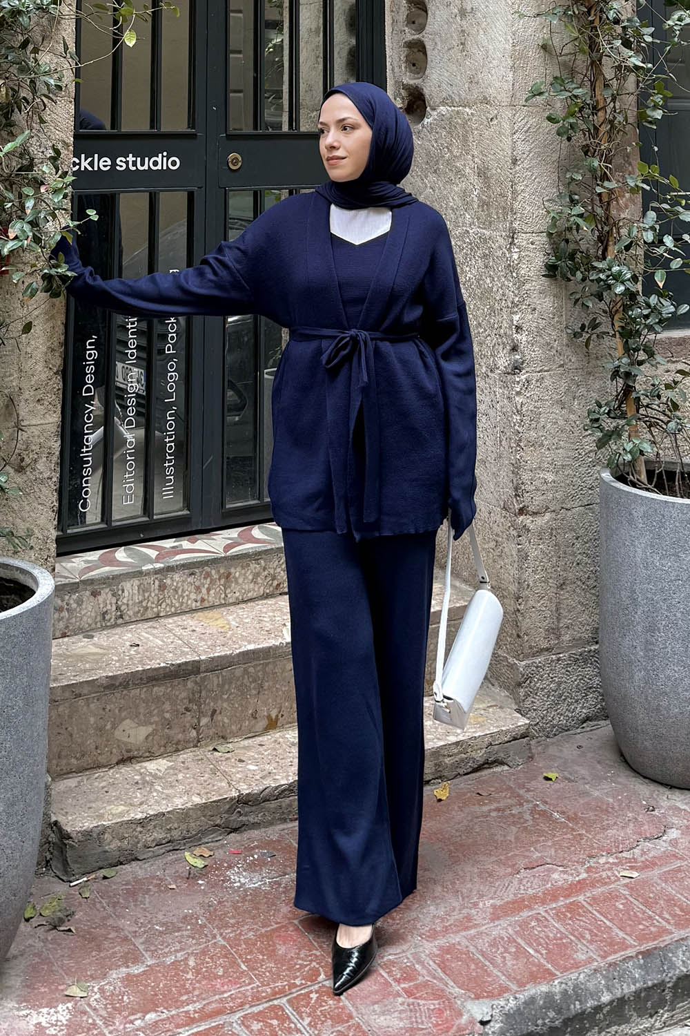 Lamelif Üçlü Triko Takım Lacivert