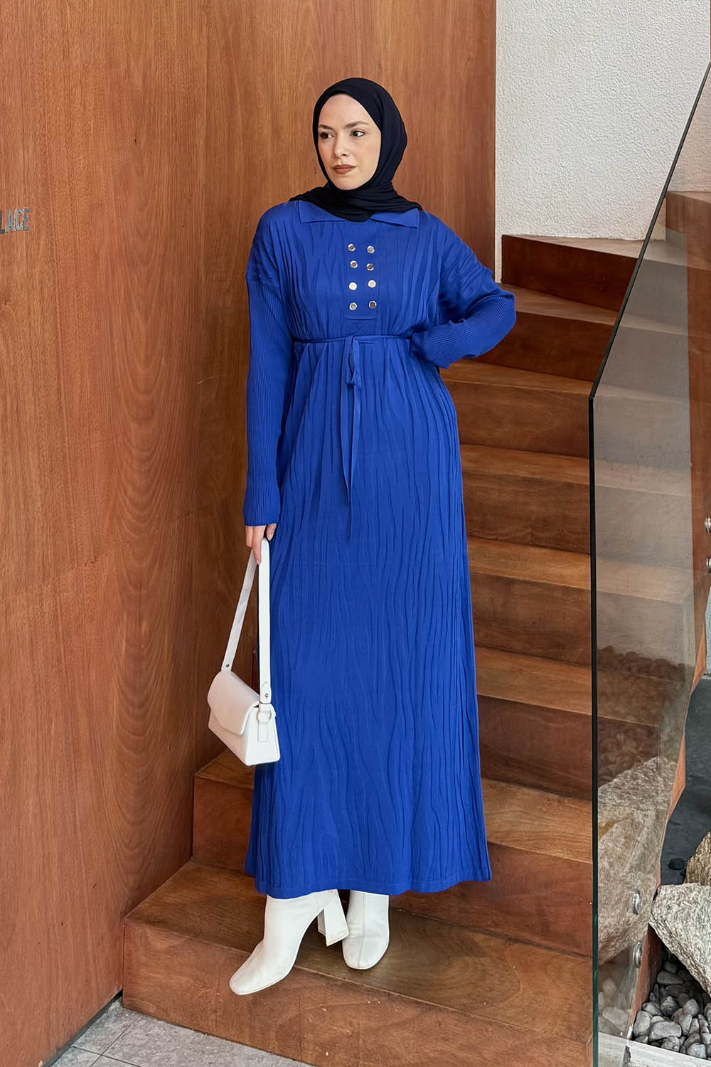 Saxe Shirt Collar Cotton Fabric Dresess