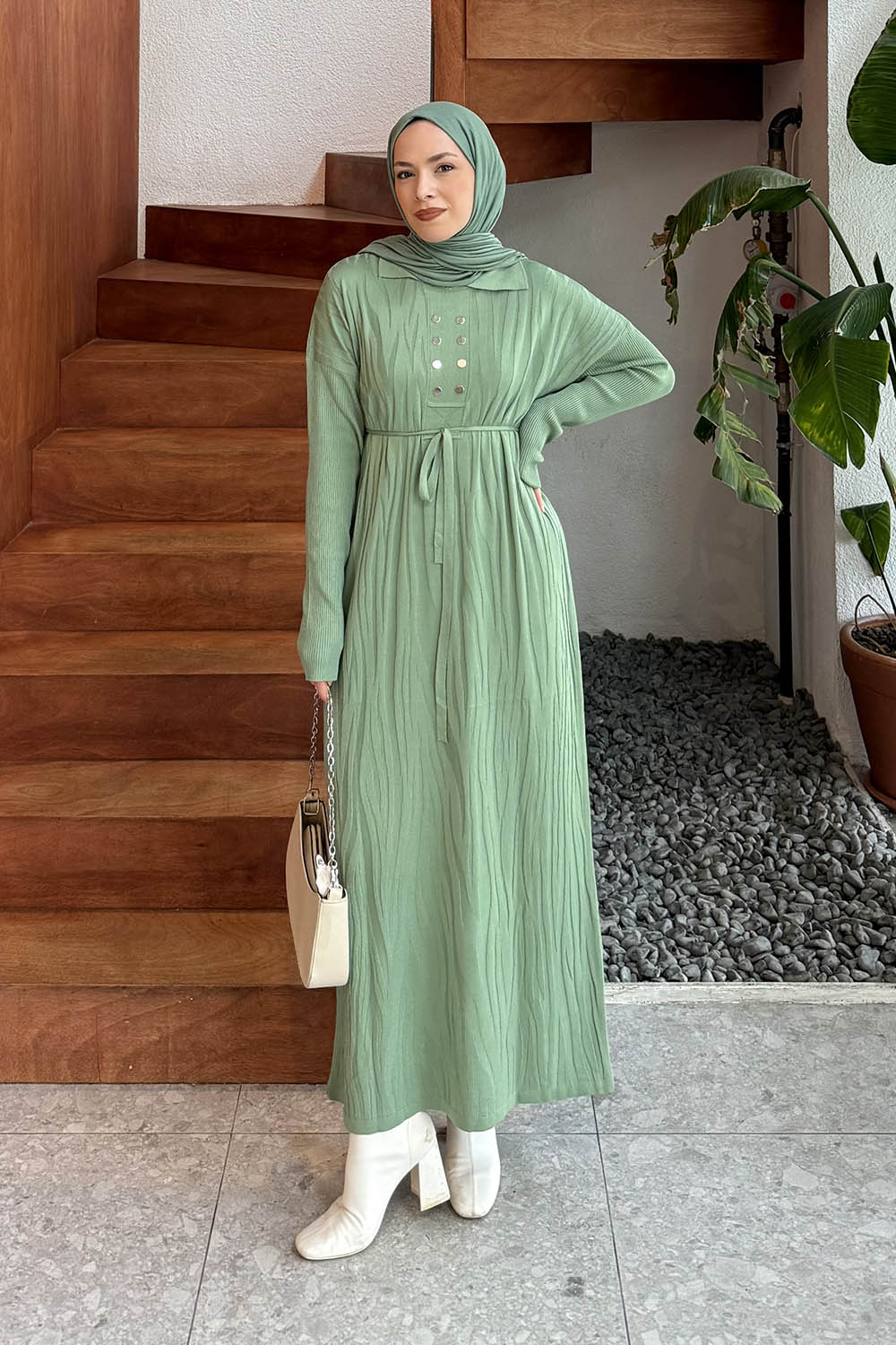 Green Shirt Collar Cotton Fabric Dresess