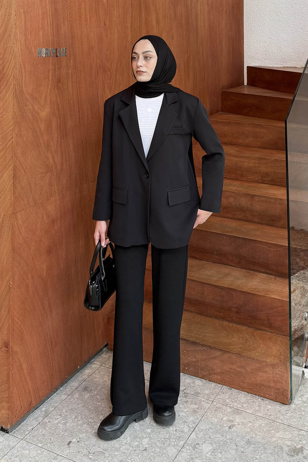 Lamelif Kapak Cep Detaylı Blazer Ceket Siyah