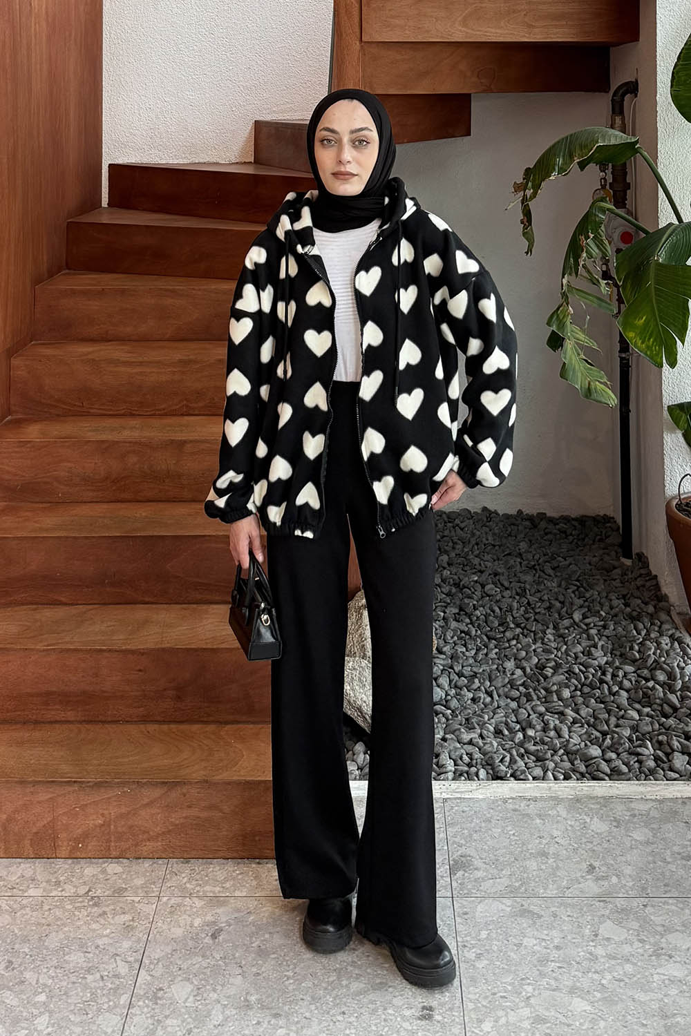 Lamelif Kapli Polar Sweatshirt Siyah