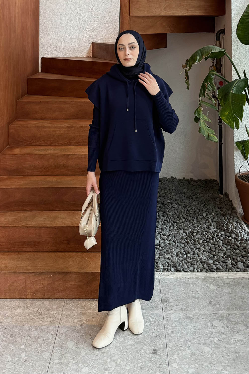 Lamelif Yelek-Jile İkili Triko Takım Lacivert