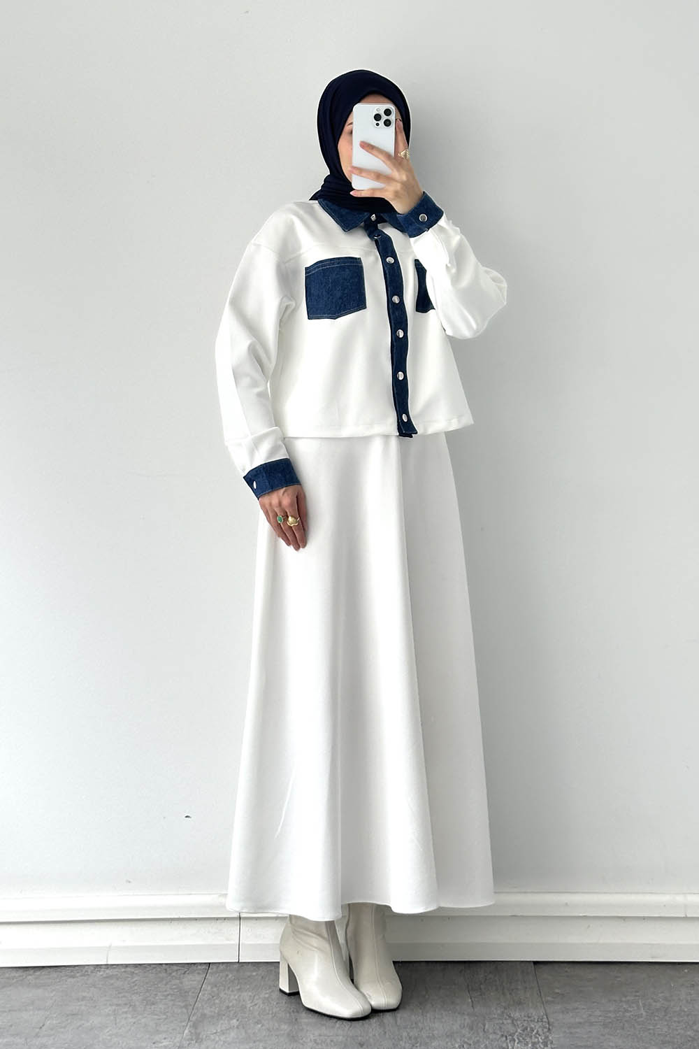 Lamelif Garnili Scuba Takım Beyaz