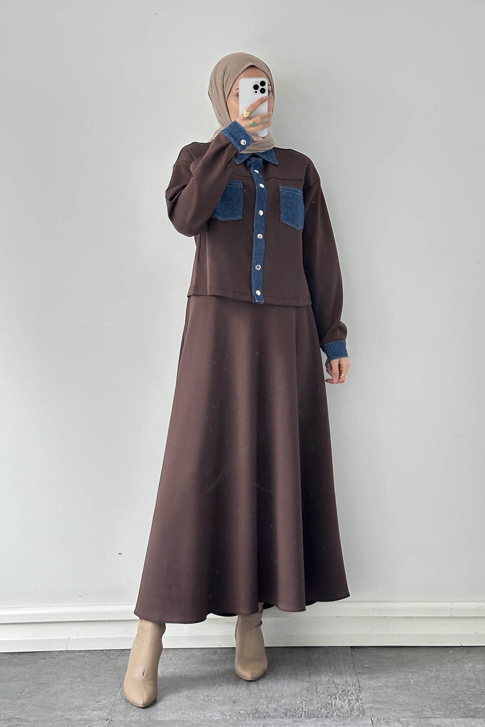 Lamelif Garnili Scuba Takım Kahve