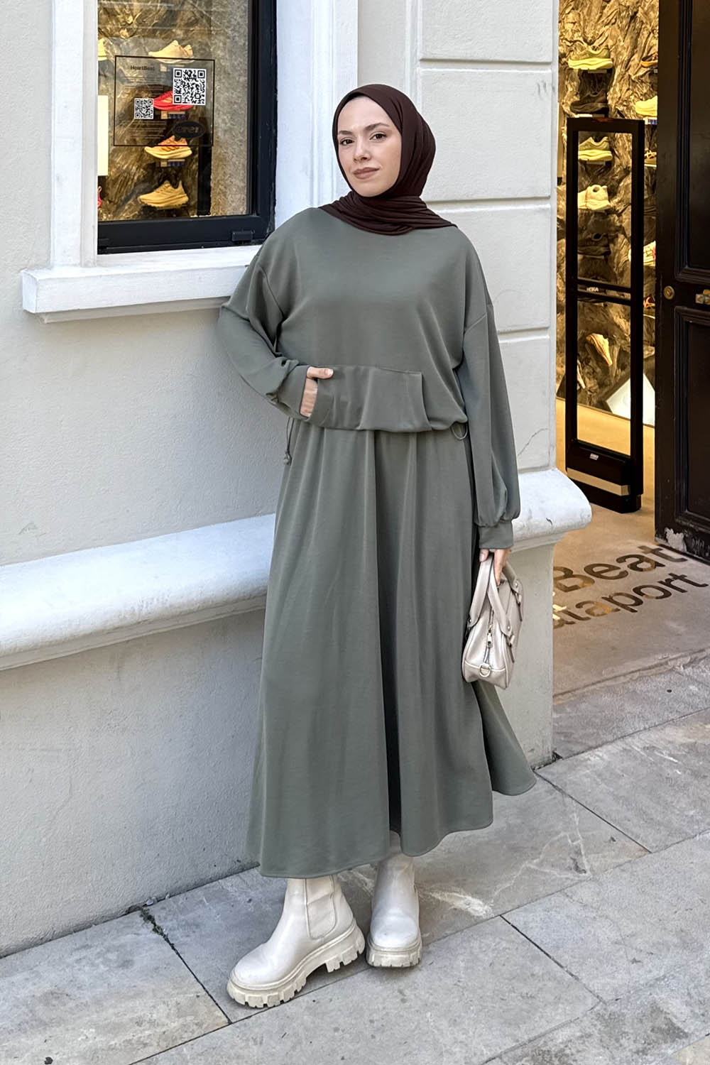 Lamelif Kanguru Cep Etekli İkili Takım Haki