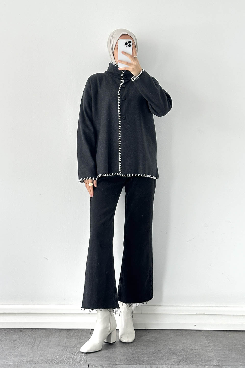 Lamelif Dikiş Detaylı Panço Antrasit