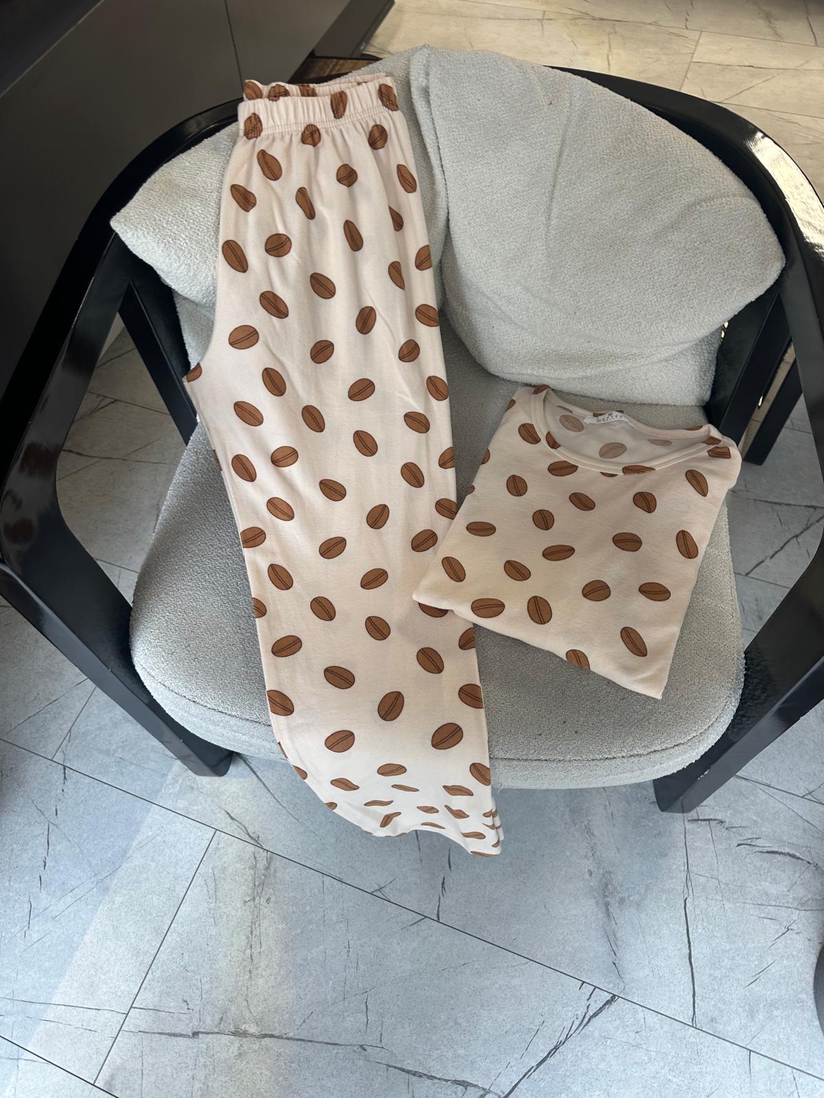 Lamelif Kahve Çekirdeği Detaylı Pijama Takımı