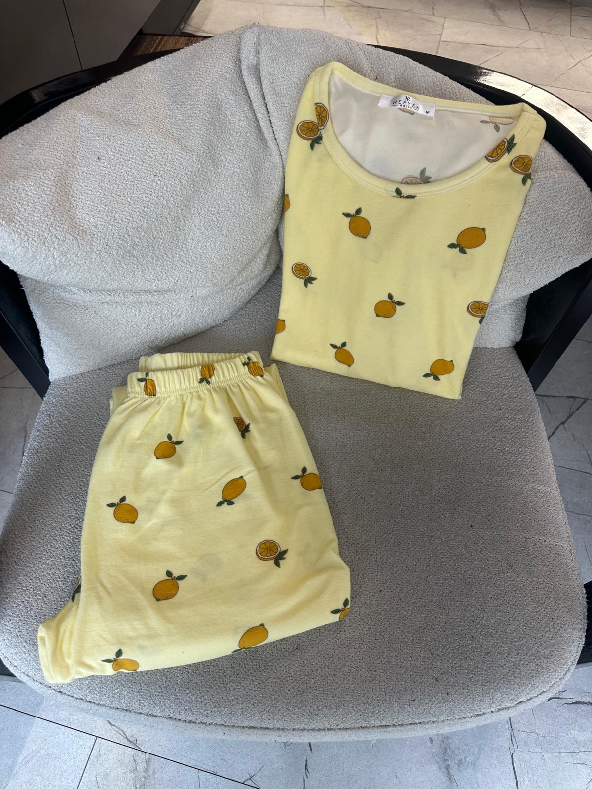 Lamelif Limon Detaylı Pijama Takımı