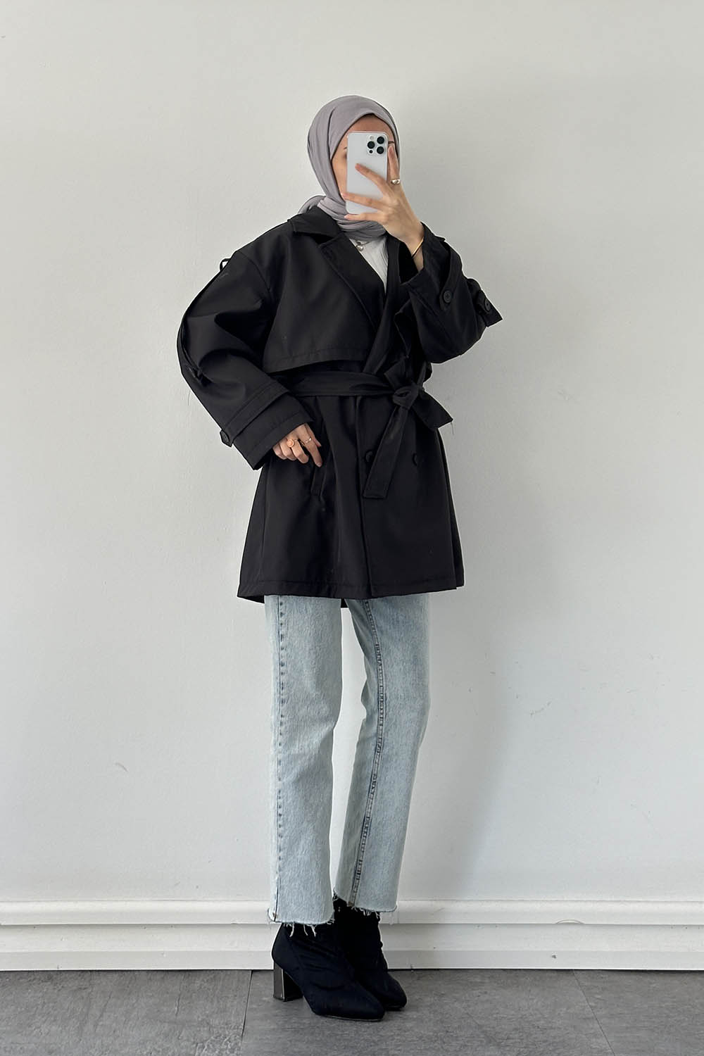 Lamelif Omuz Apoletli Trençkot Siyah