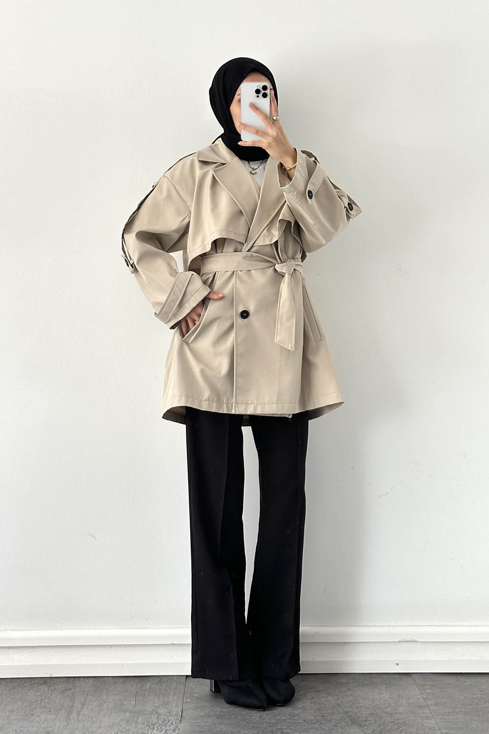 Lamelif Omuz Apoletli Trençkot Taş Rengi