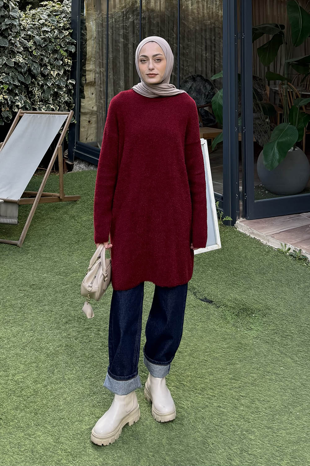 Lamelif Sakal Kumaş Kazak Bordo