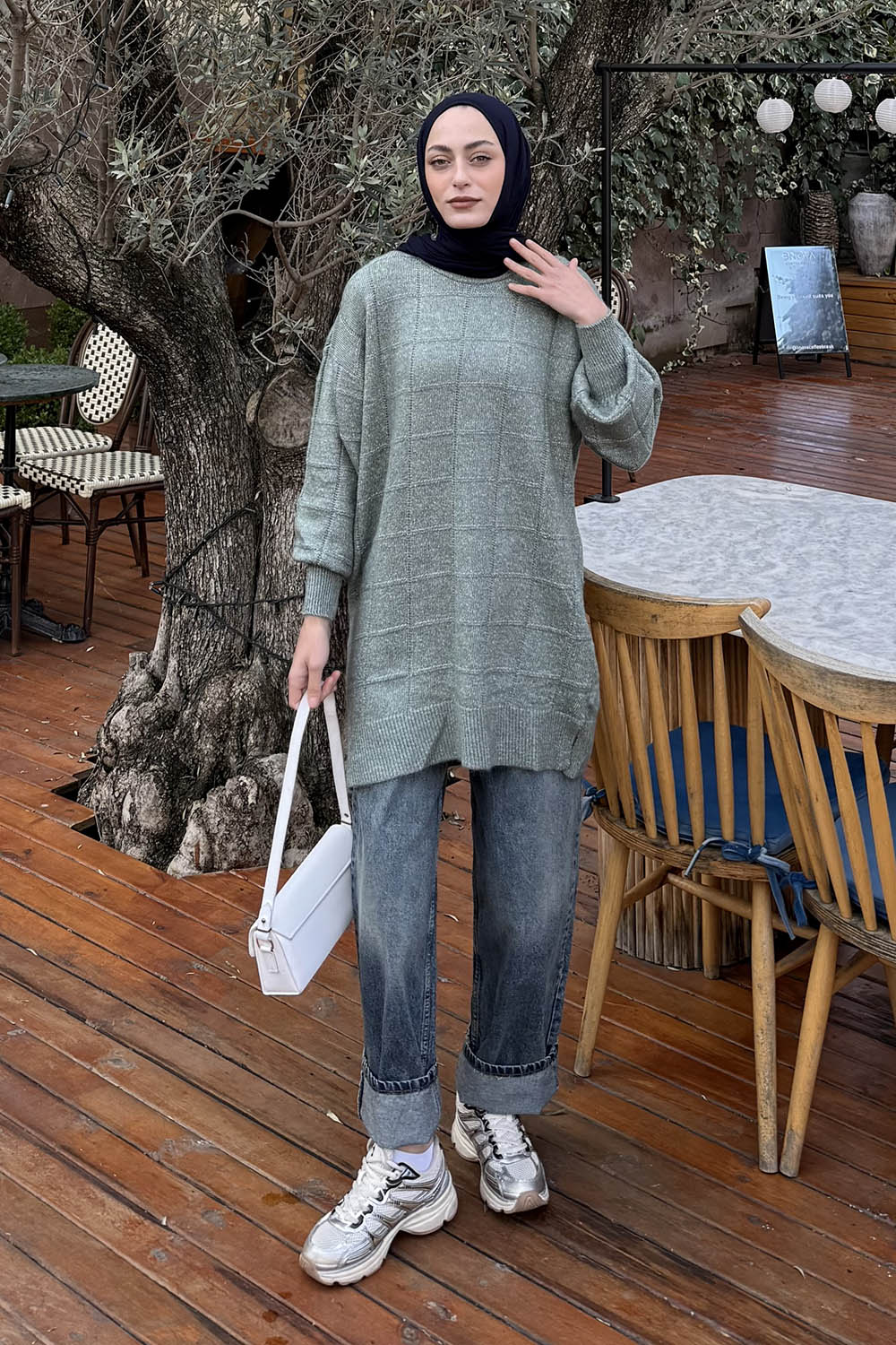 Plum Green Crew Neck Long Arm Jumper