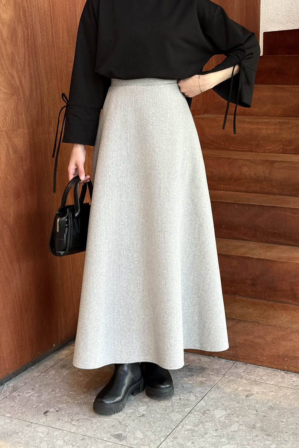 Lamelif Kaşe Etek Gri