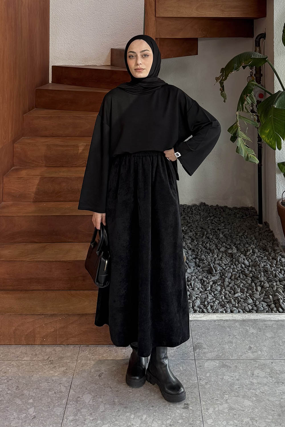 Lamelif Kol Armalı Sweatshirt Siyah