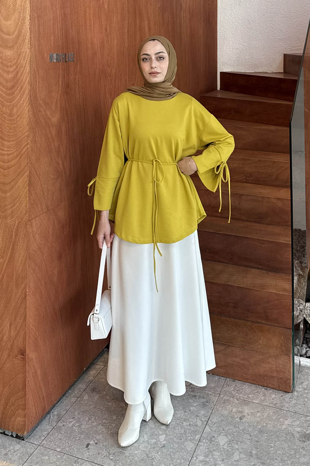 Lamelif Kol Biyeli Sweat Yağ Yeşili