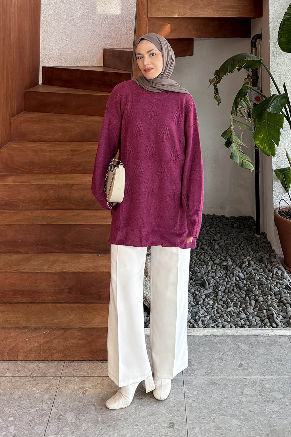 Lamelif Nakışlı Kazak Fuşya