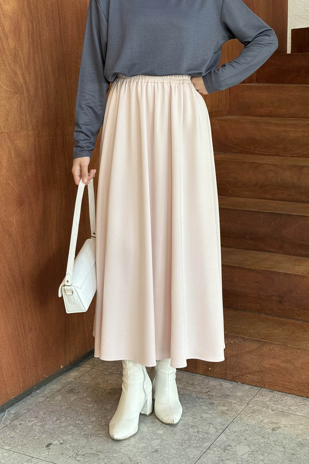 Lamelif Oysho Tesettür Etek Pudra