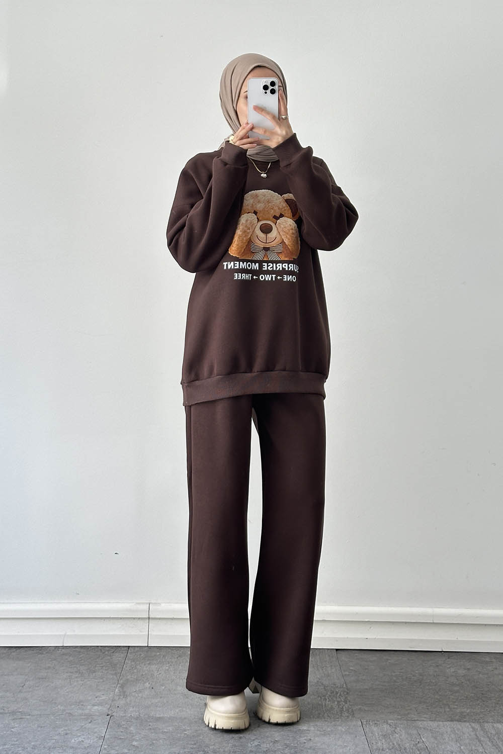 Bitter Brown Crew Neck Long Arm Cotton Lycra Regular Trousers Comfortable Suit