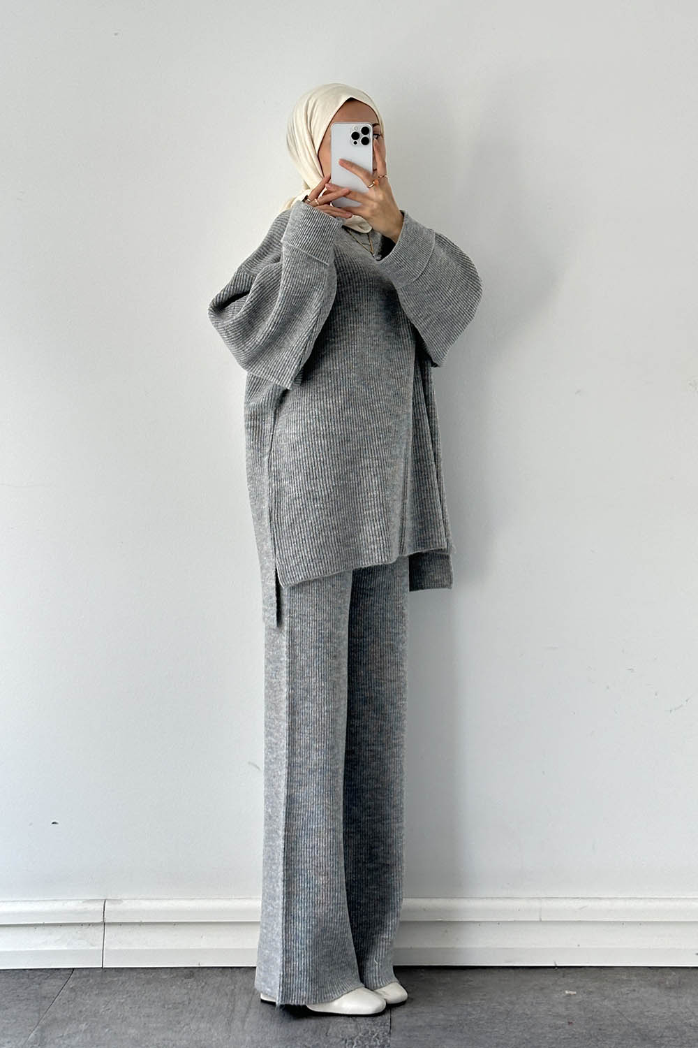 Lamelif Fitilli Triko Takım Gri