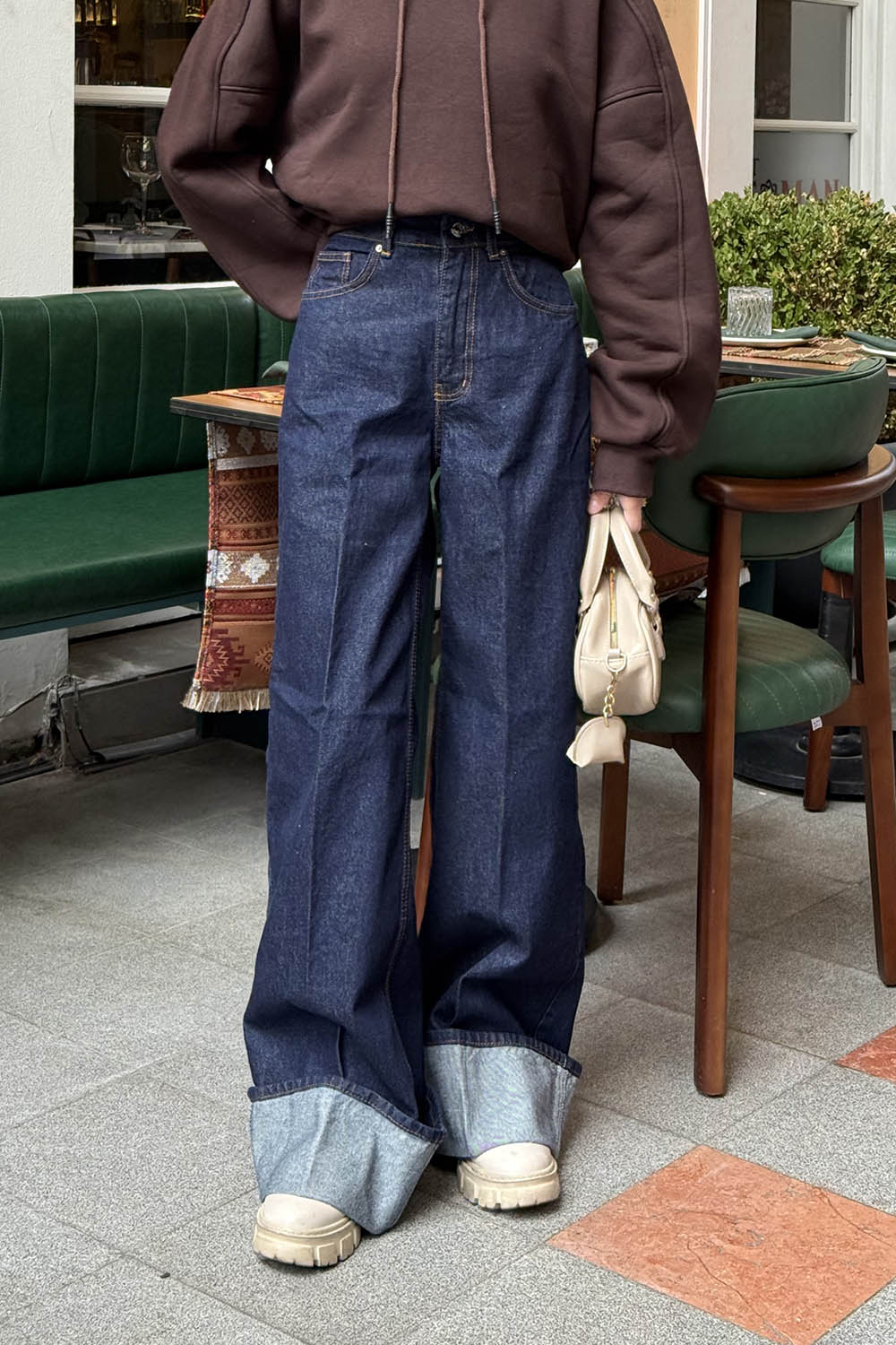Dark Blue Cotton Denim Normal Waist Denim Pants