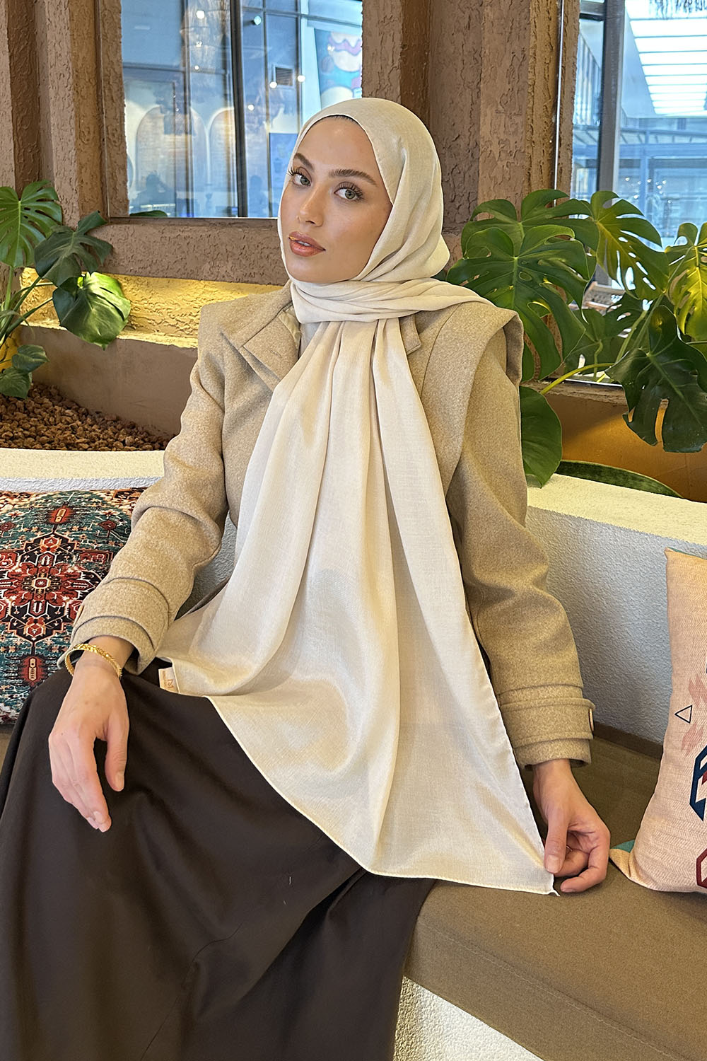 Khaki Beige Cotton Straight Shawl