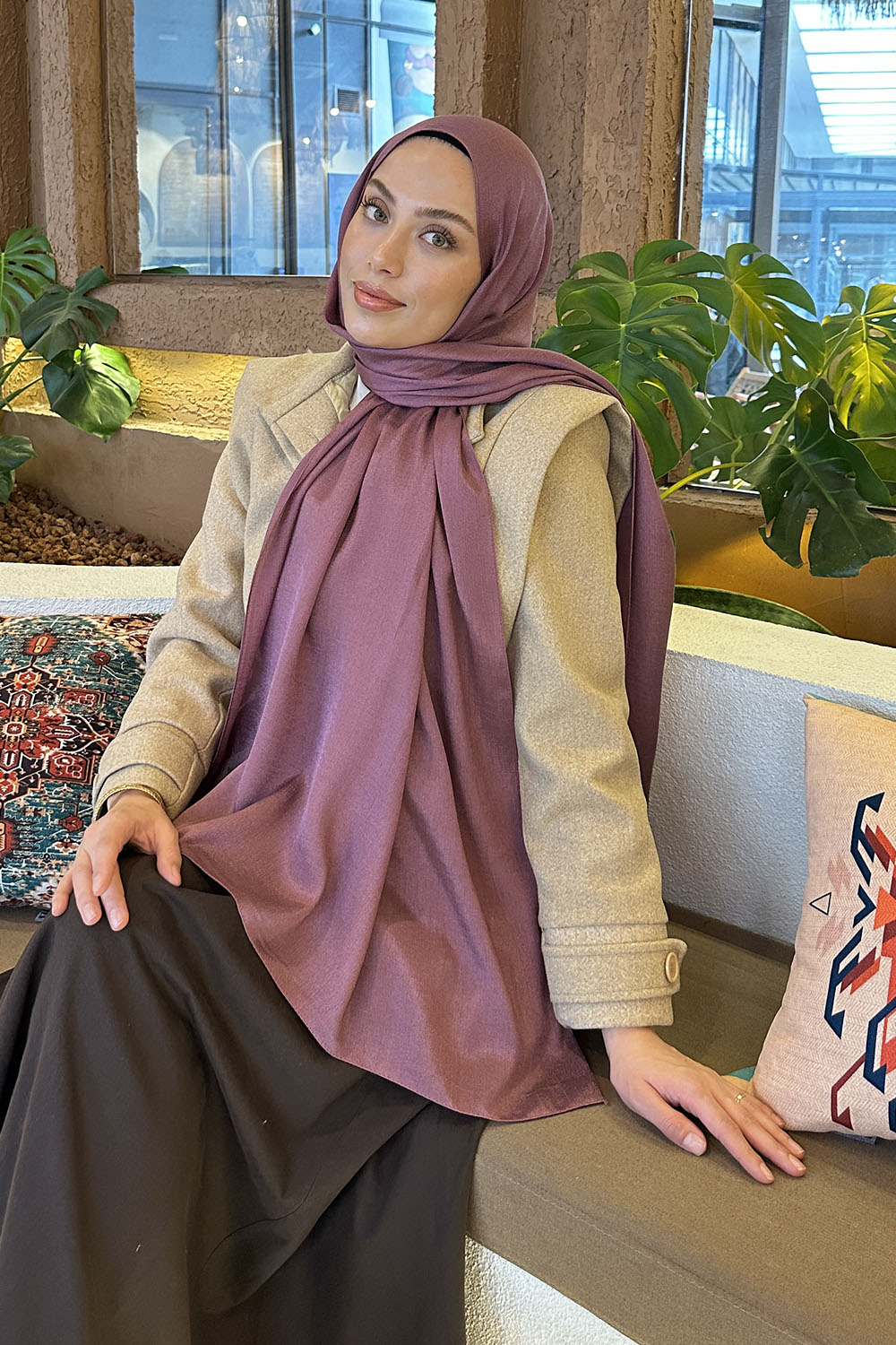 Plum Cotton Straight Shawl