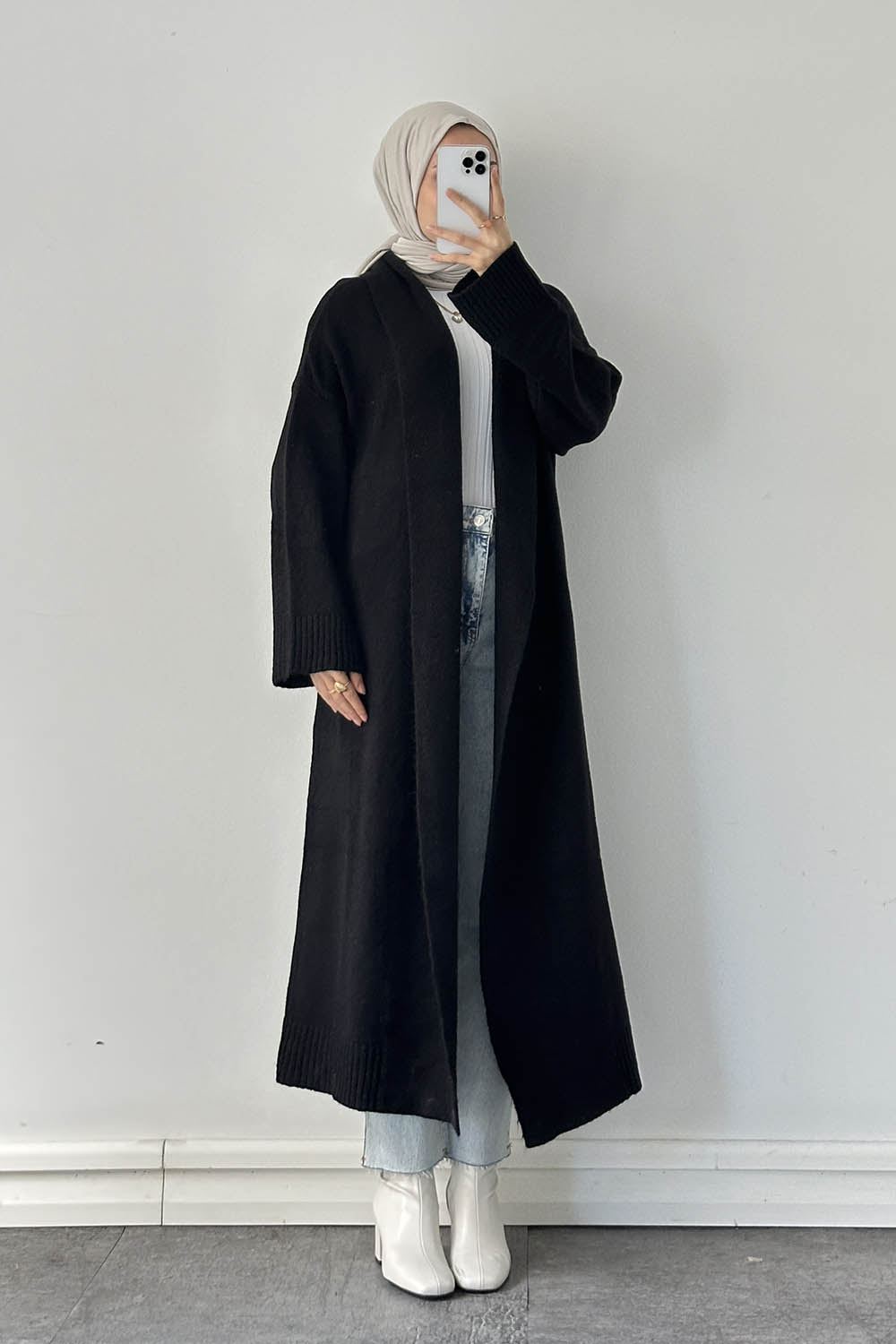 Lamelif Uzun Tesettür Hırka Siyah