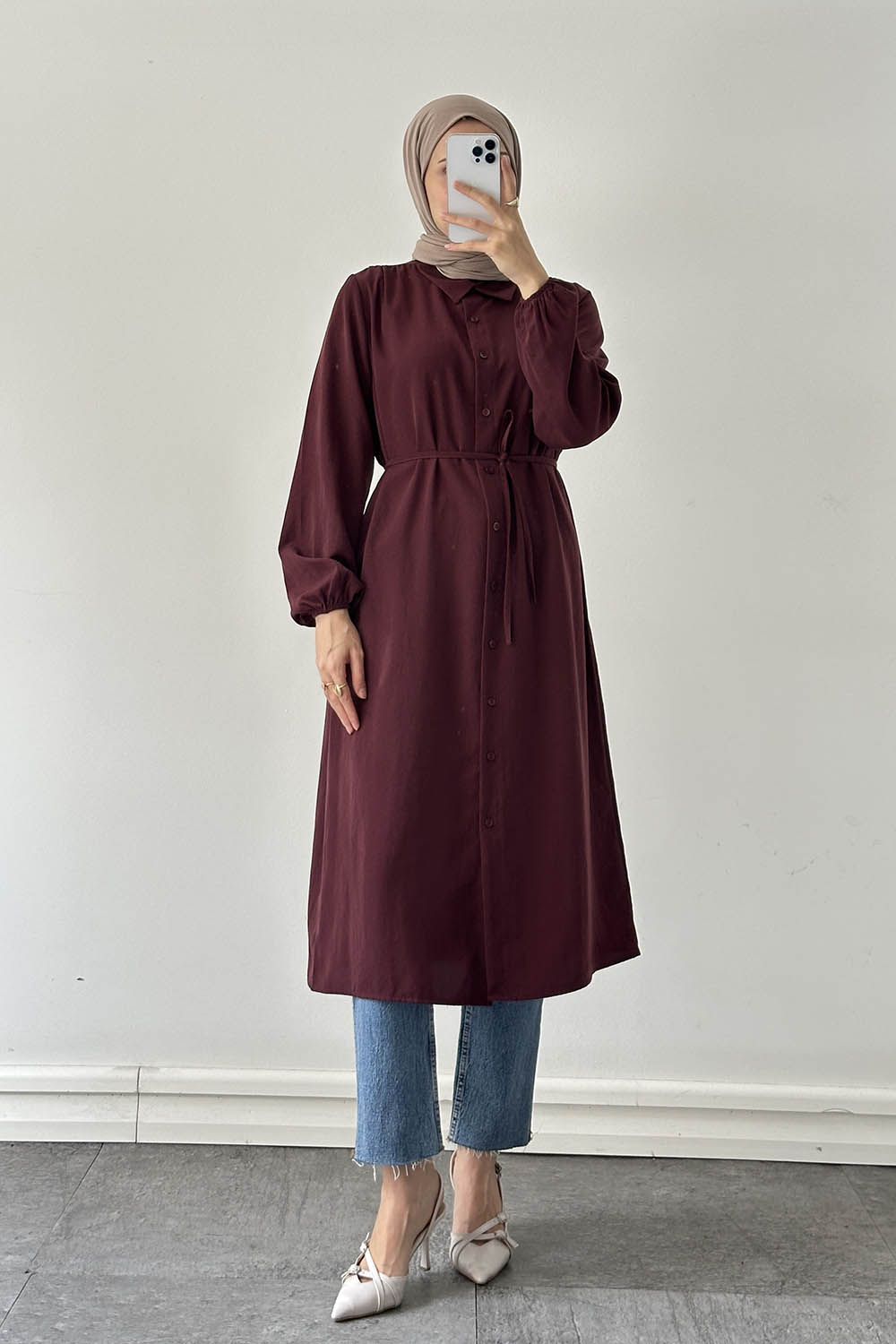 Claret Red Shirt Collar Cupra Tunic