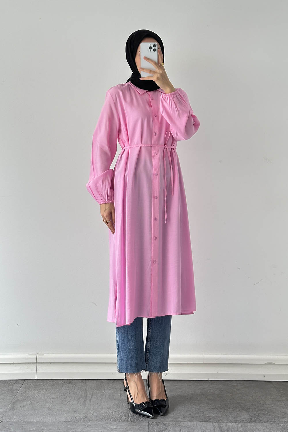 Candy Pink Shirt Collar Cupra Tunic