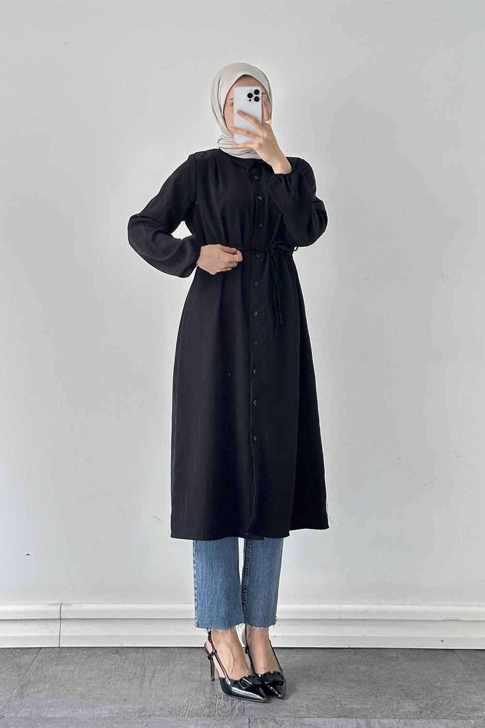 Lamelf Cupra Bağlama Detaylı Tunik Siyah