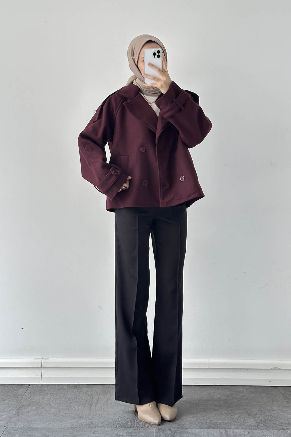 Plum Jacket Collar Long Arm Coat