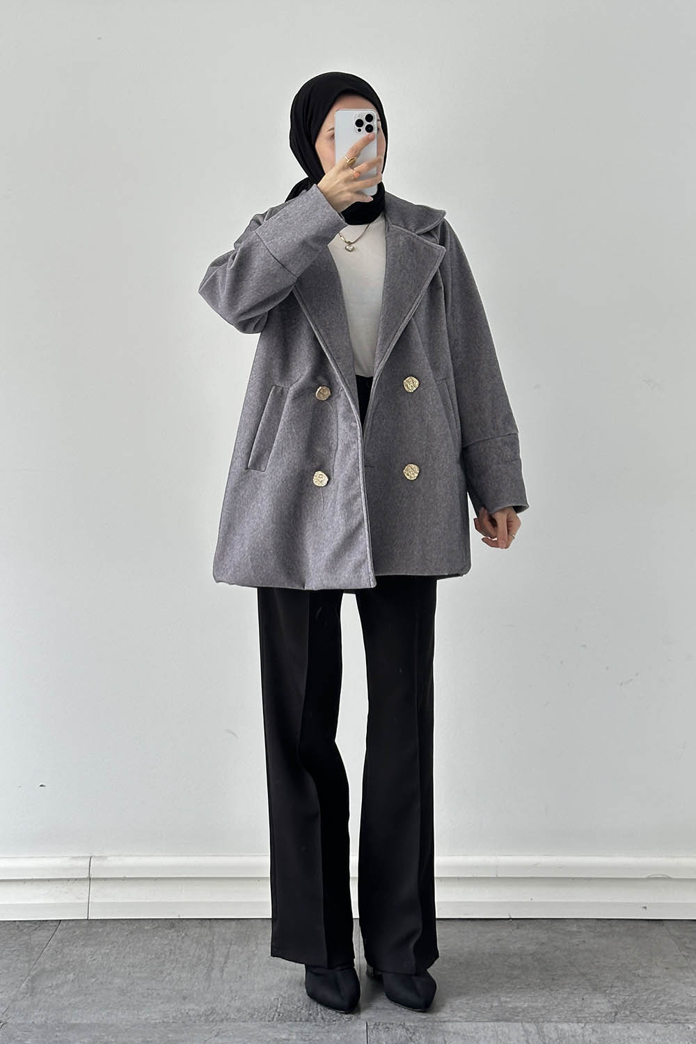 Lamelif Kaşe Kaban Gri