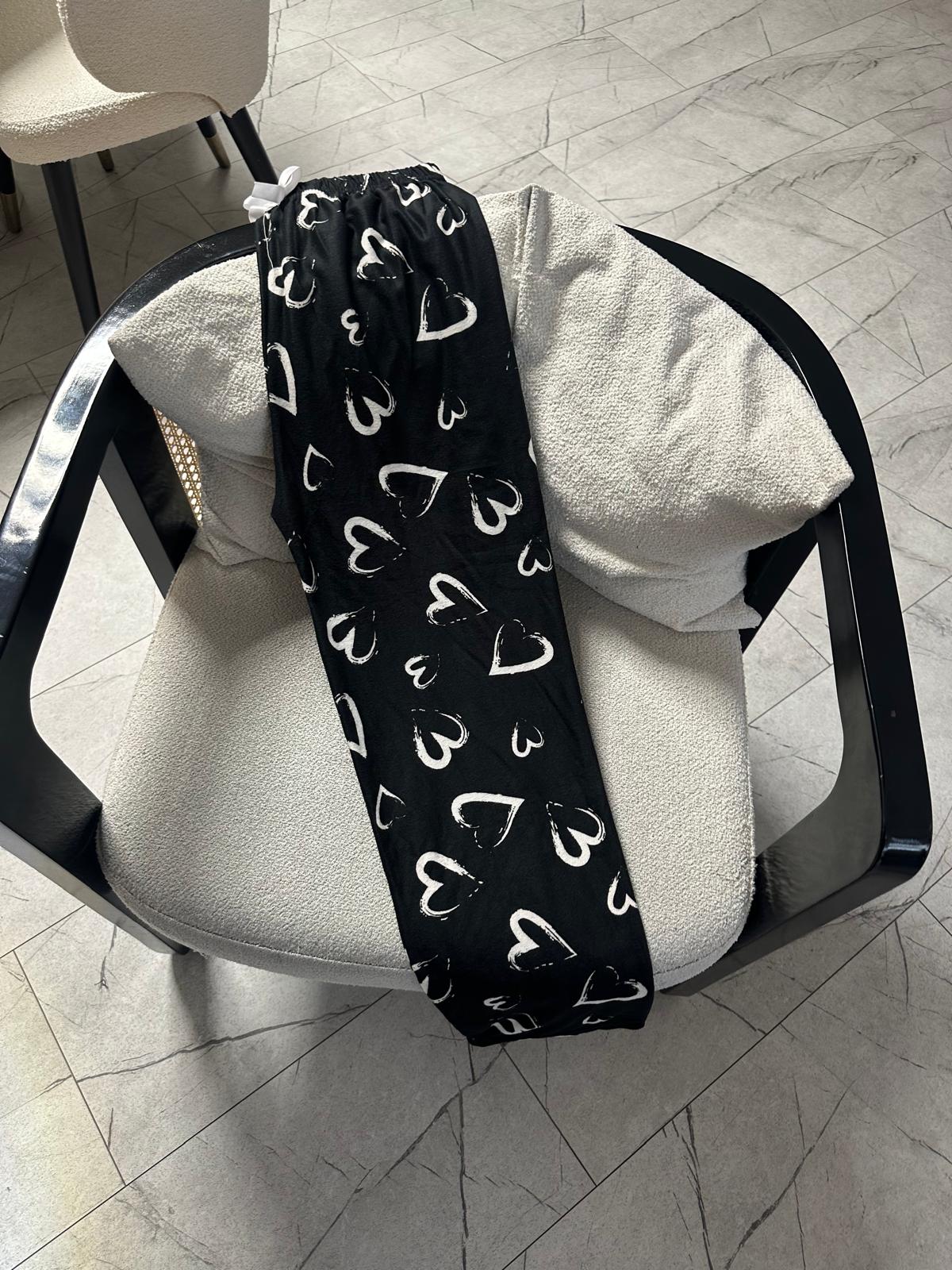 Lamelif Milan Kumaş Kalp Desenlı Pijama Altı