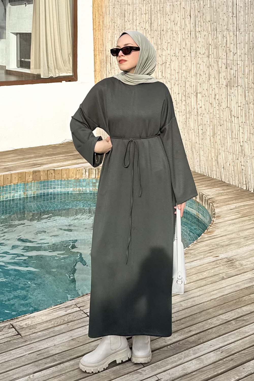 Dark Green Mock Turtle Neck Cotton Dresess