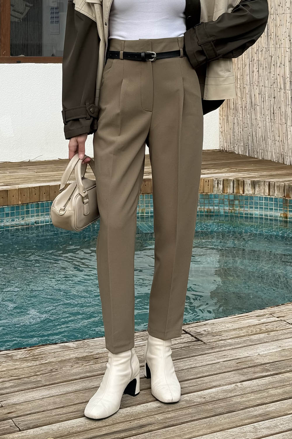 Lamelif Kemerli Havuç Pantolon Haki