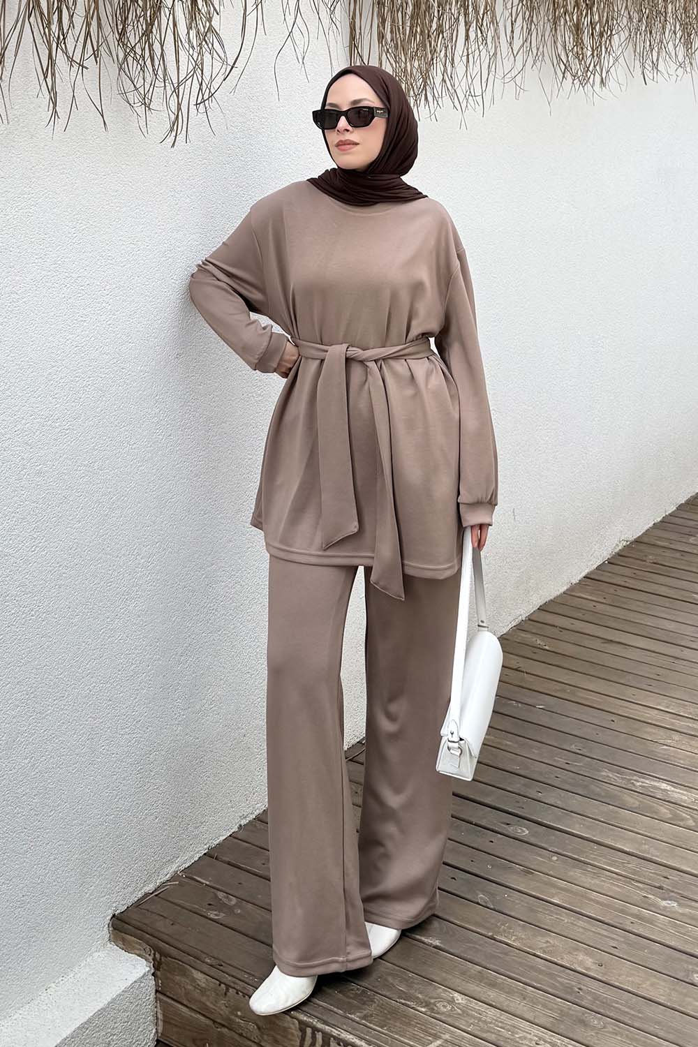 Lamelif Oysho Bağlama Detaylı İkili Takım Sütlü Kahve