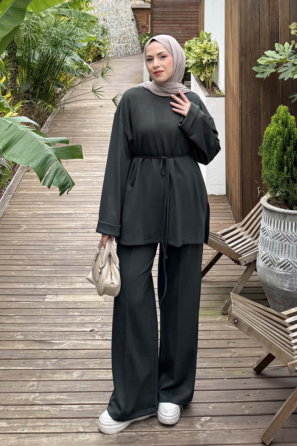 Lamelif Oysho İkili Tesettür Takım Haki