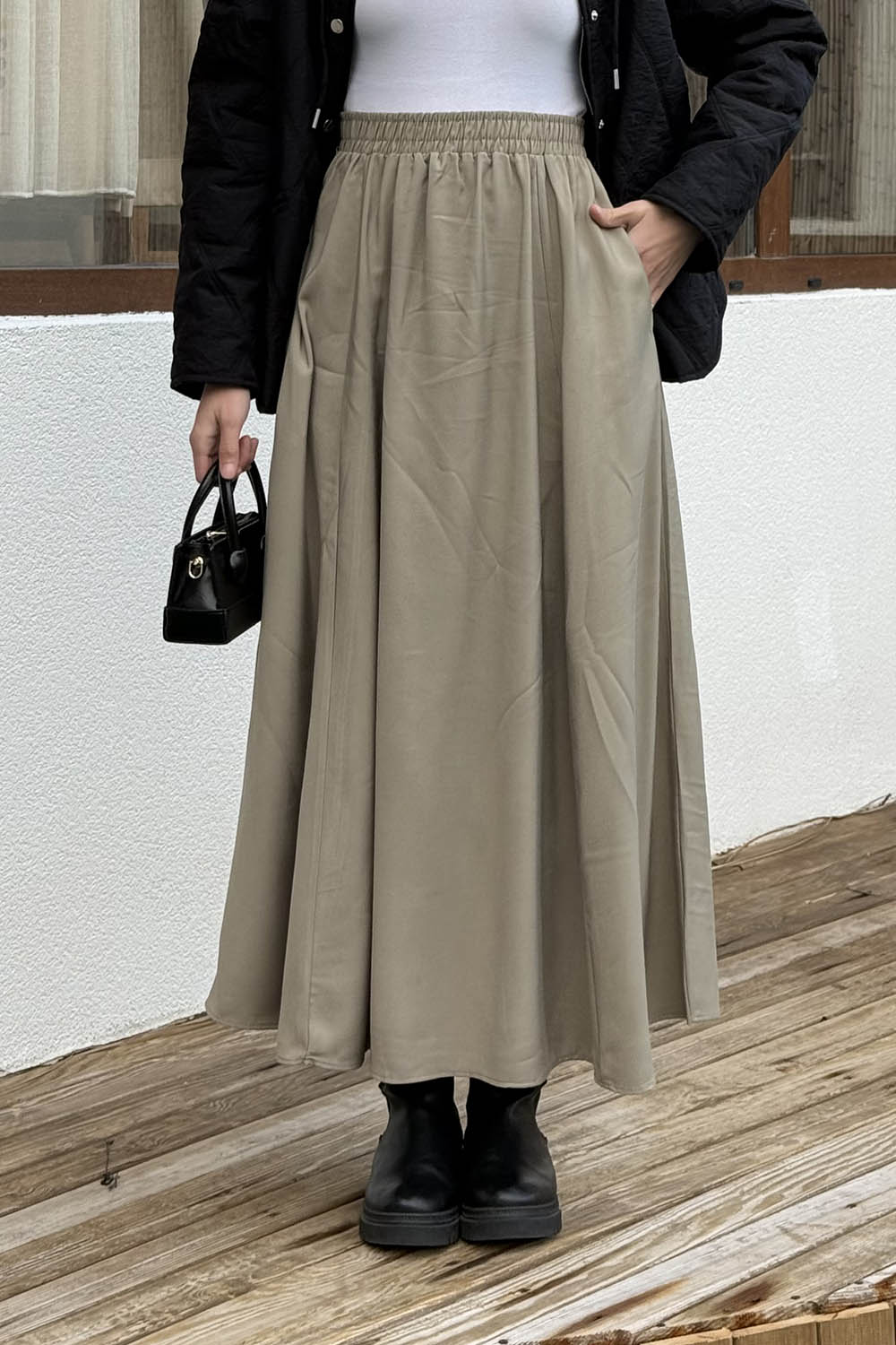 Lamelif Tensel Tesettür Etek Mint Yeşili