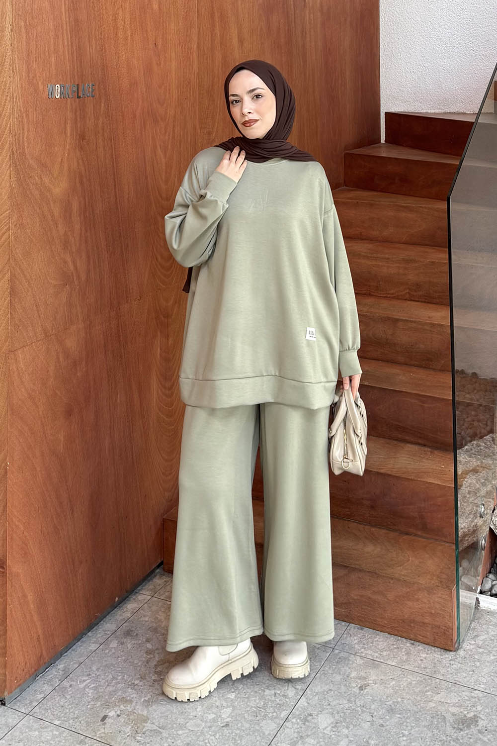 Plum Green Crew Neck Long Arm Modal Viscose Regular Trousers Comfortable Suit