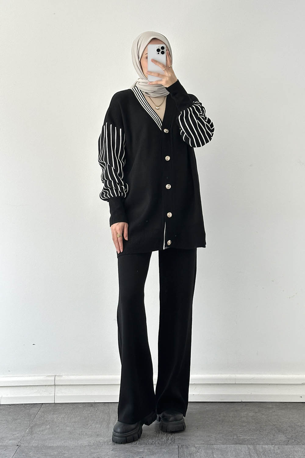 Lamelif Garnili Triko Takım Siyah