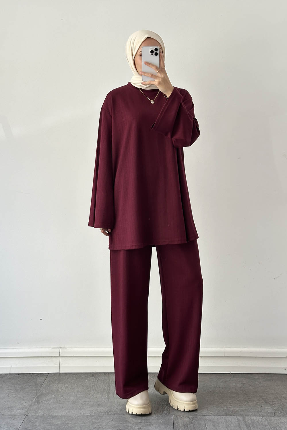 Lamelif Oysho Pantolonlu Takım Bordo