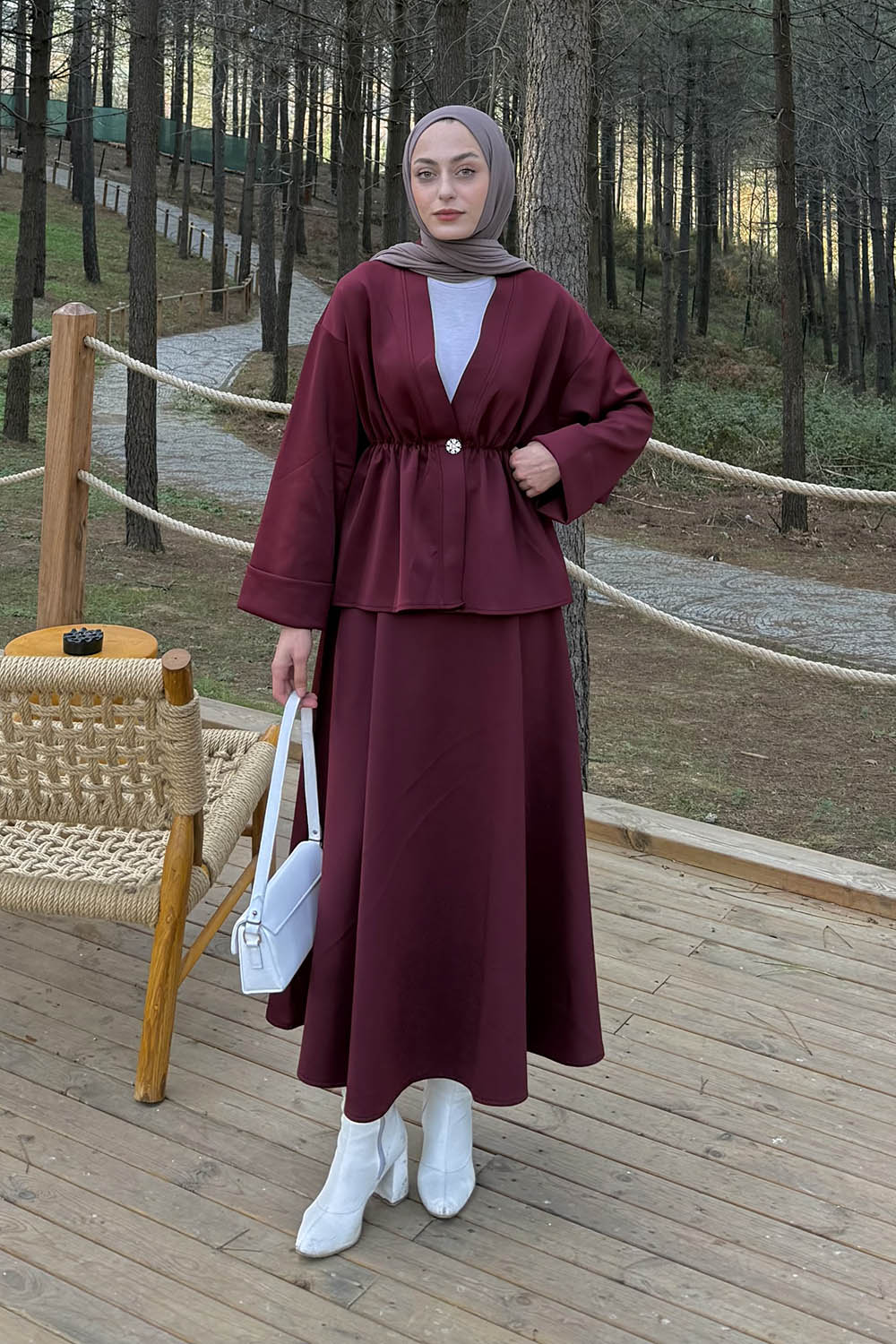 Lamelif Scuba Etekli İkili Takım Bordo