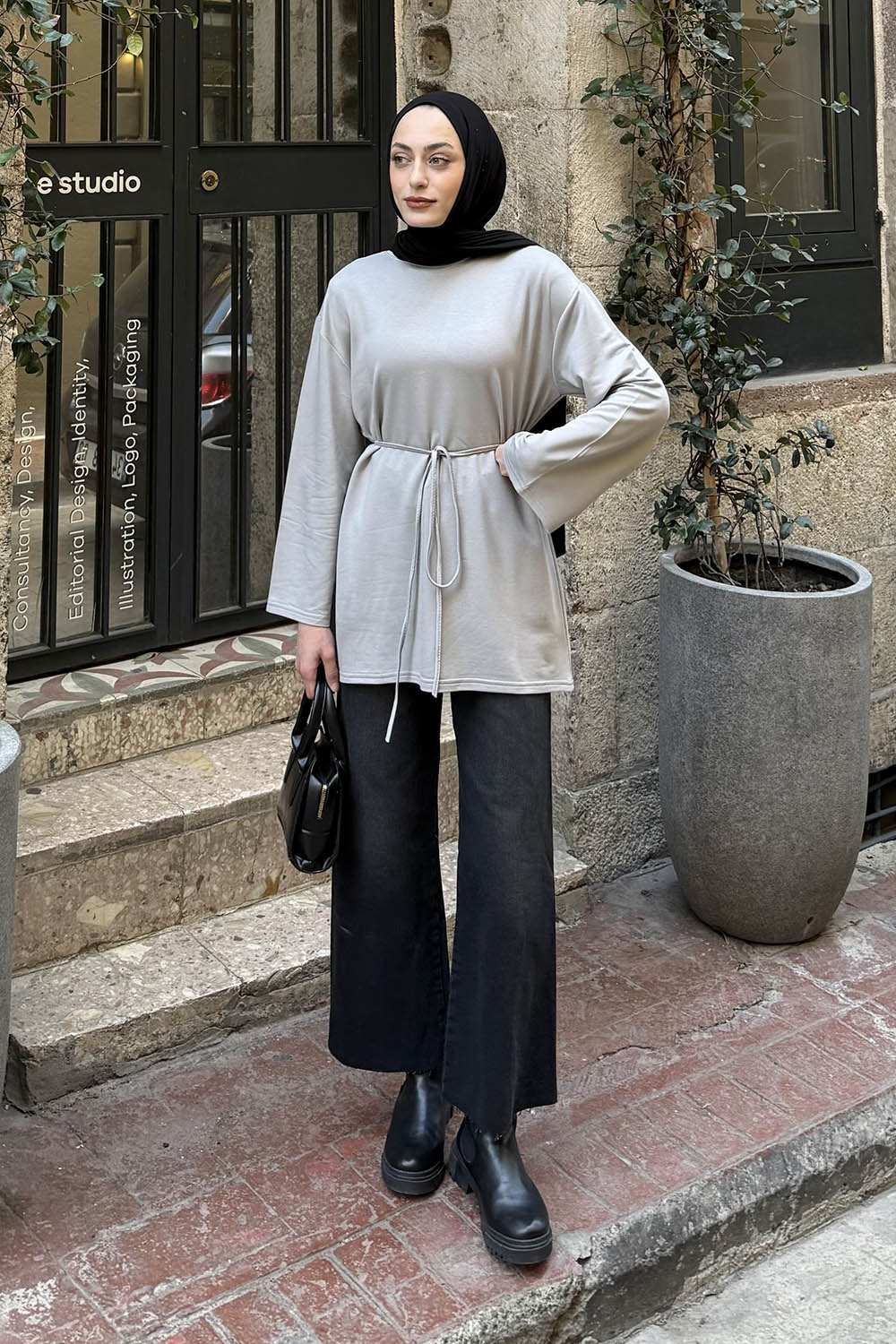 Lamelif Bağlama Detaylı Sweat Gri