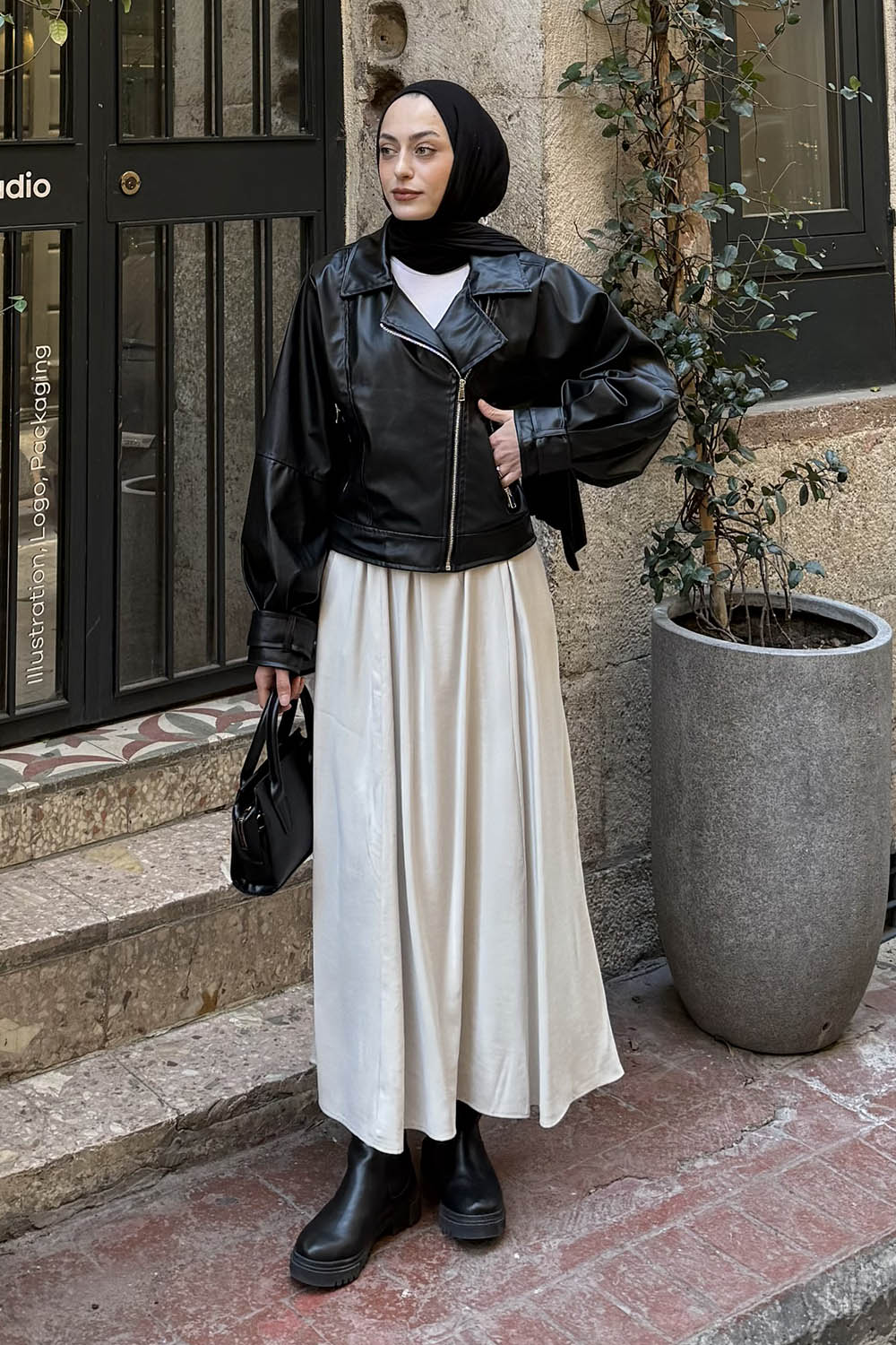 Lamelif Fermuarlı Deri Ceket Siyah