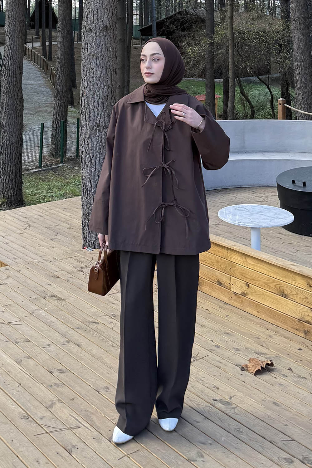 Lamelif Fiyonk Detaylı Trençkot Kahverengi