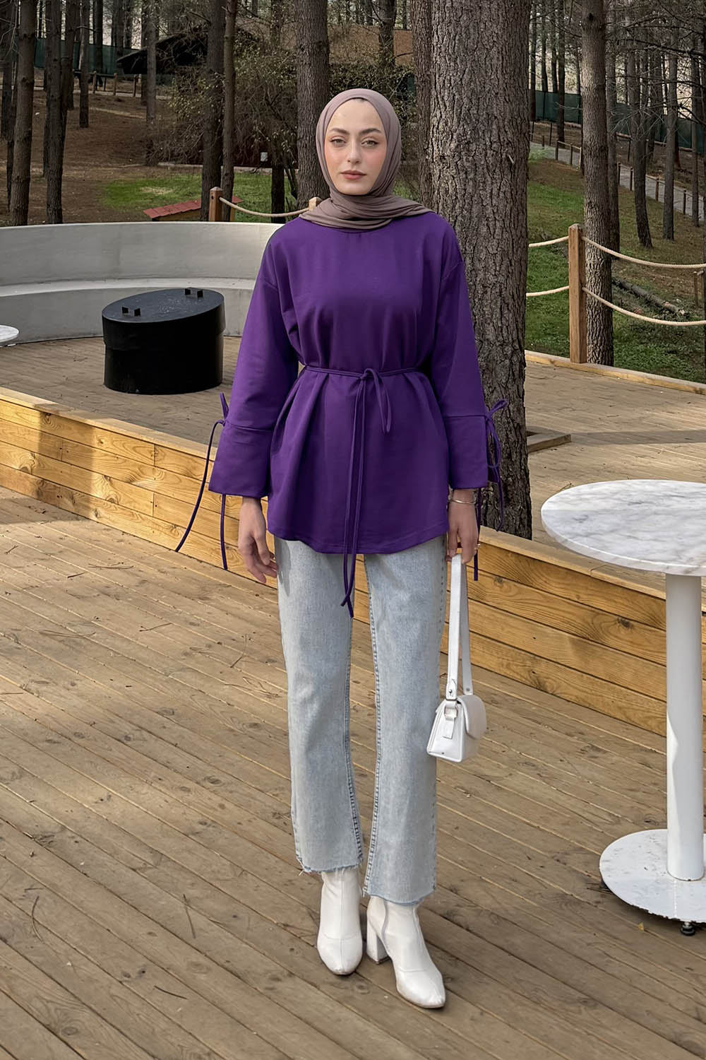 Lamelif Kol Biyeli Sweat Mor