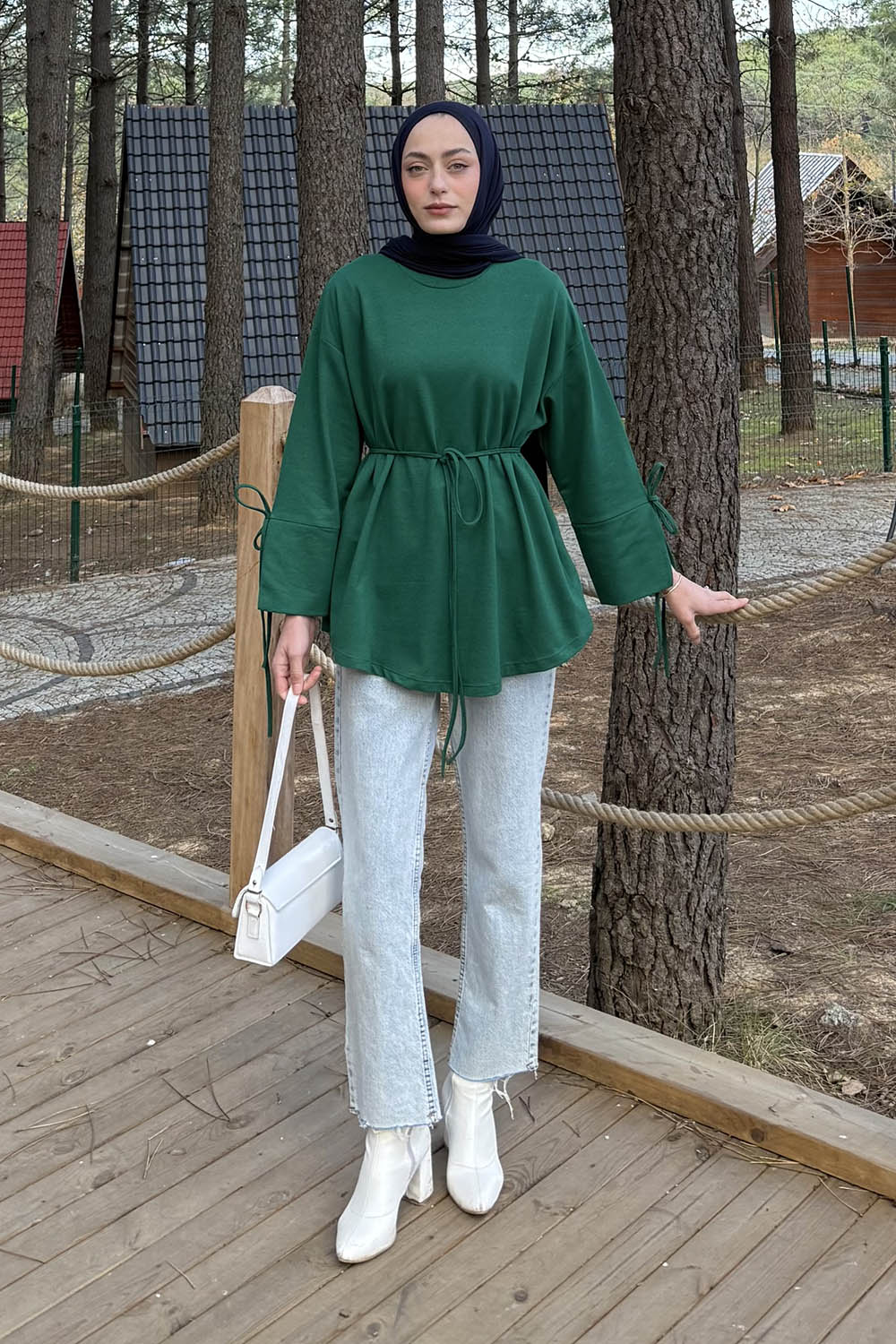 Lamelif Kol Biyeli Sweat Zümrüt