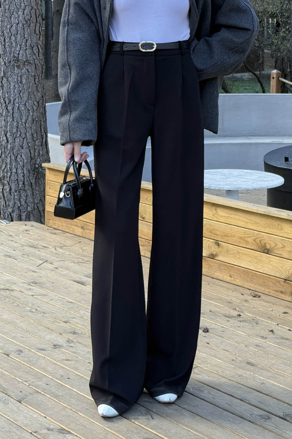 Black Crepe Fabric High Waist Pants